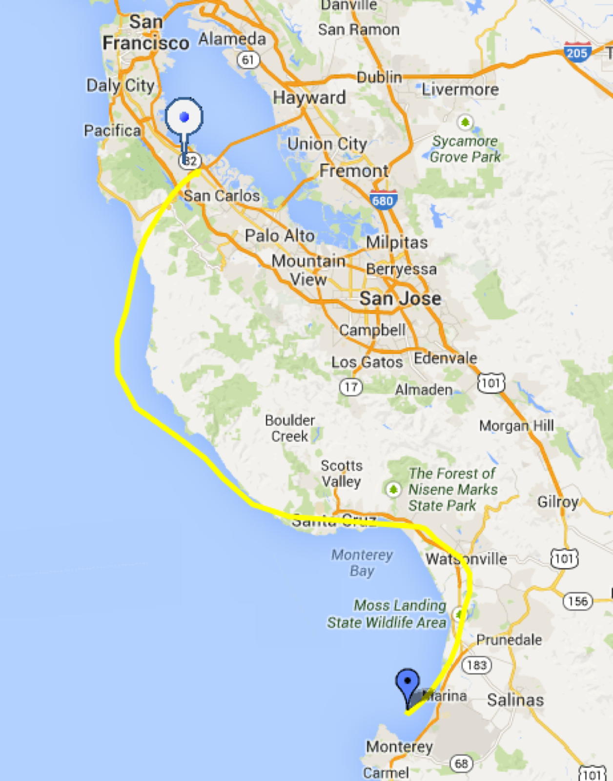 Launched from San Mateo at this time, the capsule would end up in the sea.